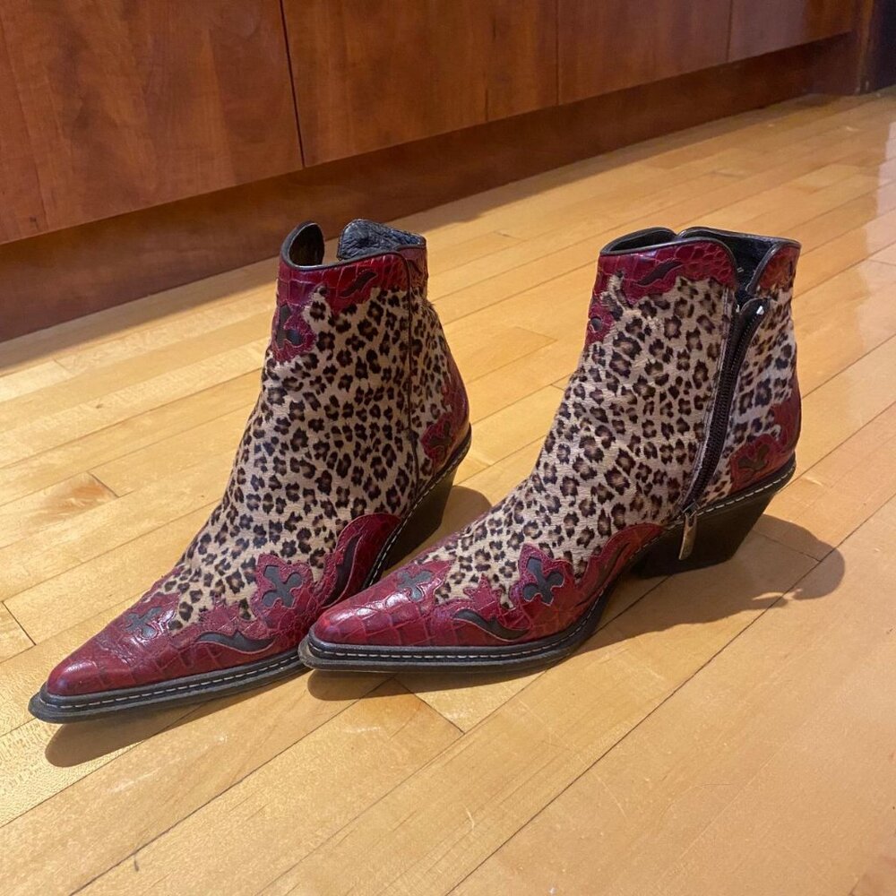 Cheetah print and leather cowboy boots